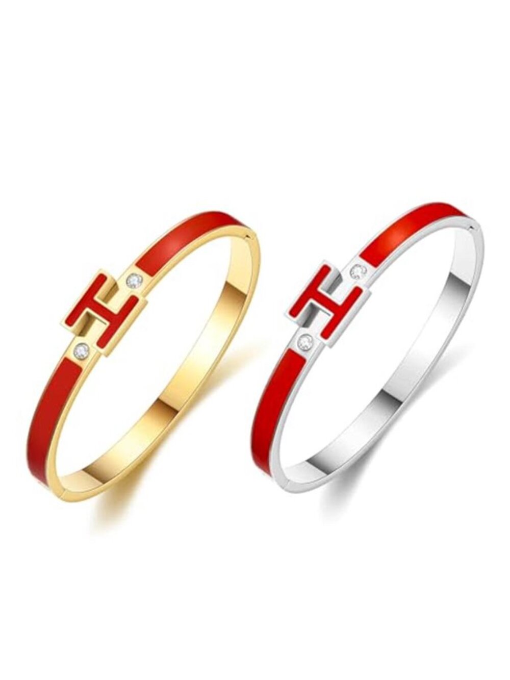 Gold H Bracelets for Women, 18K Gold Plated Bangle Bracelets Dainty Non Tarnish